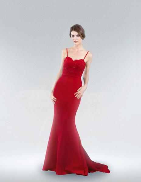Jadore - JC8034 Lace Sweetheart Trumpet Dress With Train In Red