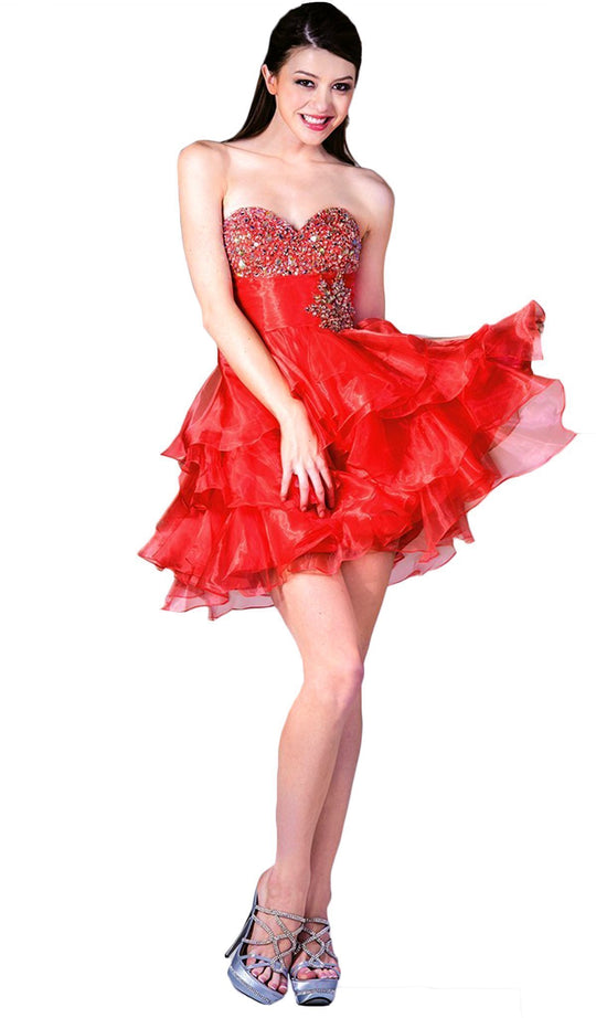 Cinderella Divine - Strapless Jeweled Sweetheart Empire Waist Cocktail Dress