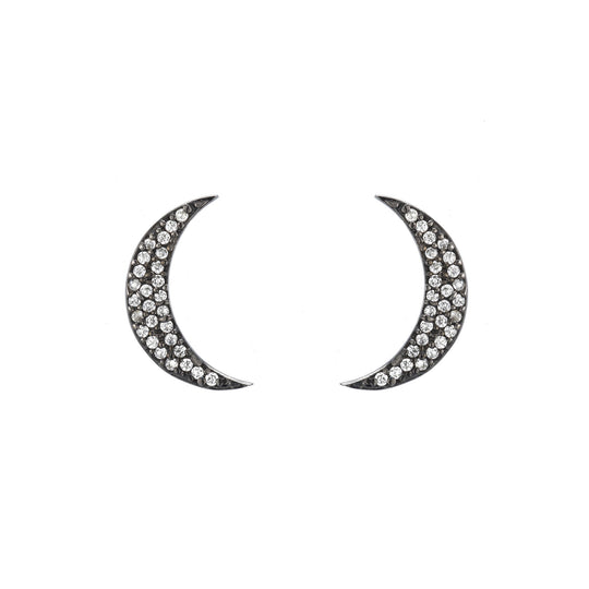 Kyoto Crescent Moon Pavé Stud Earrings