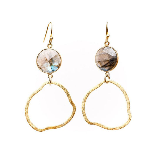 Barcelona Organic Circle and Bezel Gemstone Earrings