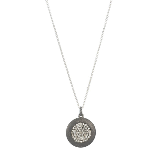 Brooklyn Large Oxidized Disc w/ Inner Diamond Disc Necklace