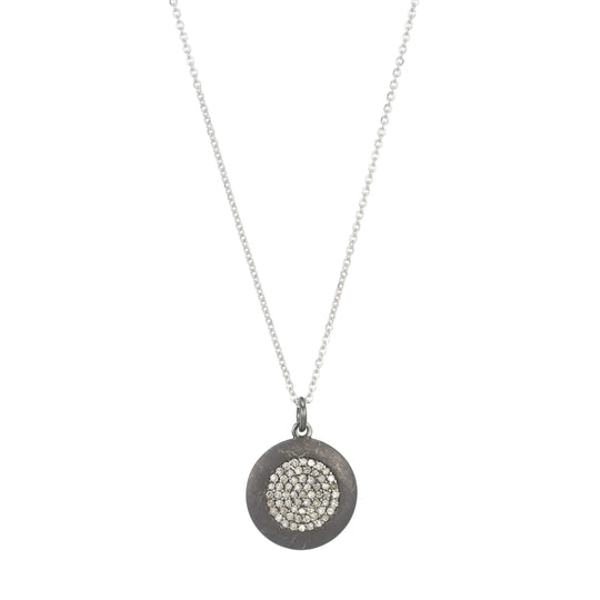 Ashley Schenkein Jewelry - Brooklyn Large Oxidized Disc w/ Inner Diamond Disc Necklace in Silver