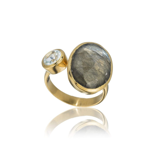 Ashley Schenkein Jewelry Kyoto - Double Bezel Gemstone Adjustable Ring In Gold 