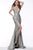 Jovani - 67977 Sleeveless V Neck Front Slit Metallic Evening Gown In Silver