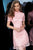 Jovani - 1812 Floral Applique Collar Neck A-line Dress In Pink