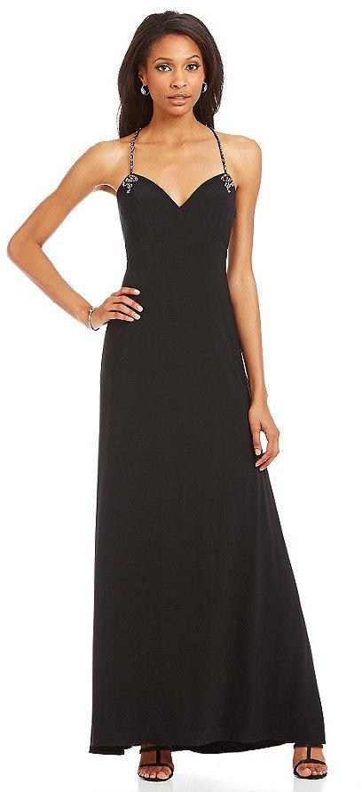 Joanna Chen - Bedazzled Sweetheart Jersey Dress JC1137 in Black
