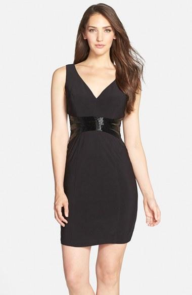 Joanna Chen - JC1216 Beaded V-Neck Sheath Dress in Black