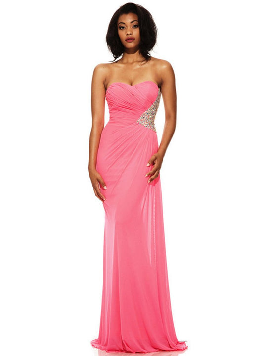 Johnathan Kayne - 6063 Ruched Semi-sweetheart Sheath Dress in Pink