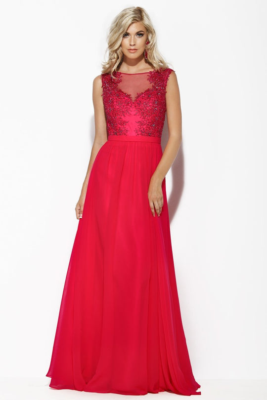 Jolene Collection - 15067 Jewel Adorned Lace Illusion Gown In Pink