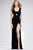 28635 Plunging V-Neck Beaded Bandeau High Slit Gown