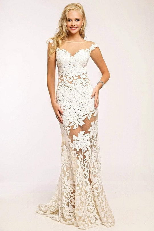 Floral Lace Cap Sleeve Illusion Neck Sheath Dress 21226