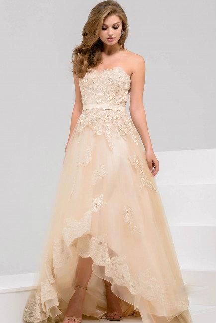 Pretty Evening Gown with Beaded Floral Lace Appliques 22109