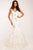 24435 Beaded V-neck Feathered Trumpet Dress