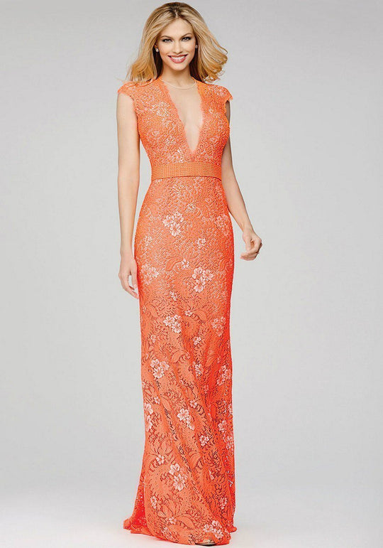 Lace and Bead Embellished Illusion Jewel Neck Sheath Dress 28200