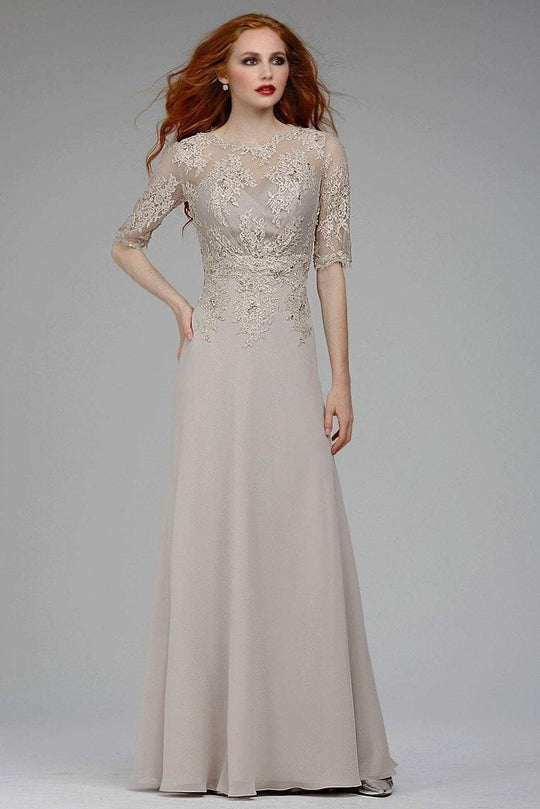 31560 Embellished Illusion Jewel A-line Dress