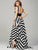 Sleeveless Evening Gown in Asymmetrical Stripe Skirt 33959
