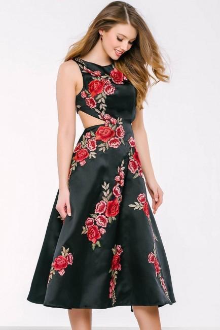 Sleeveless Floral Print A-Line Cocktail Dress 35209
