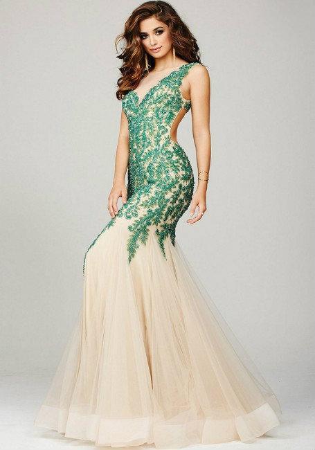 Pretty Beaded Trumpet Prom Dress 36508
