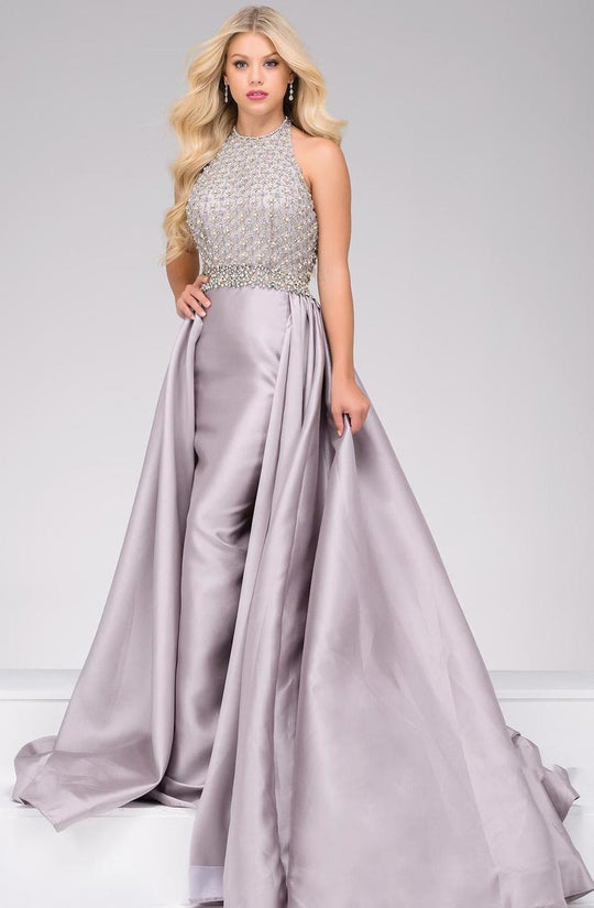 42920 Beaded Sleeveless Mikado Evening Gown