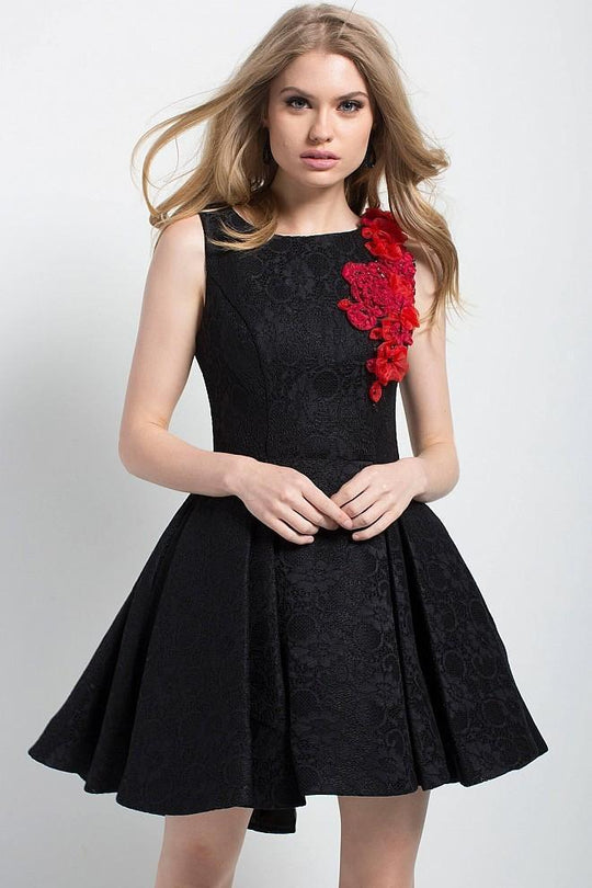 45122 Floral Accented High Low Dress