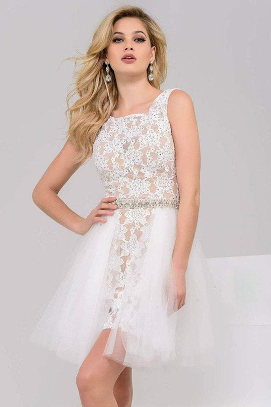 Lace Jewel A-Line Cocktail Dress with a Tulle Overskirt  45139
