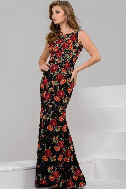 Beautiful Evening Gown in Colorful Floral Embroidery 50144