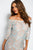 50996 Off-Shoulder Metallic Lace Sheath Dress