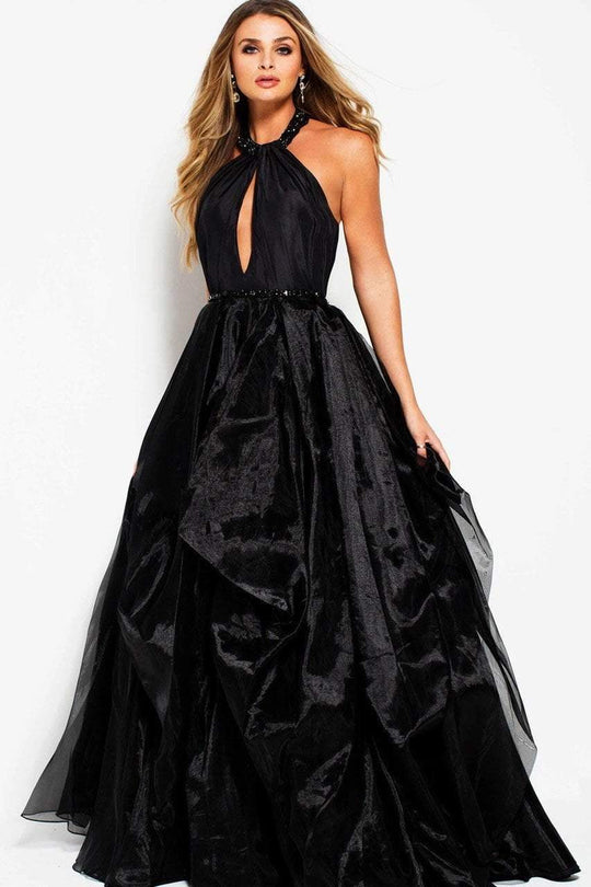 54524 Ruched Halter Open Back Ballgown