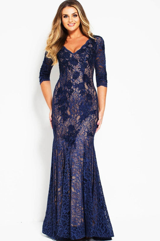 54835 Floral Quarter Length Sleeves Trumpet Dress