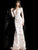 Jovani - Floral Sequined Sheer Evening Dress 60285 In White