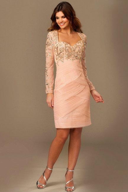 Stunning Beaded Short Dress in Queen Anne Neckline 78221