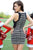 80866 Silver Striped Jewel Neck Sheath Dress