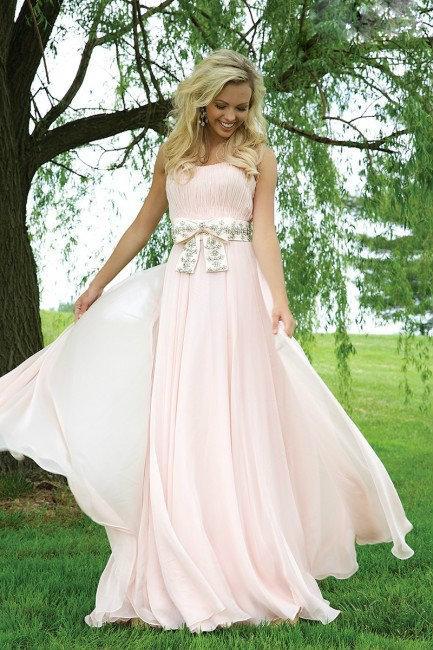 Simple Evening Gown with Beaded Bow Belt 89954