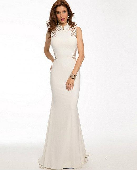 Lattice Back with Mandarin Collar Evening Dress 89987