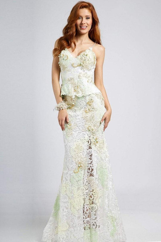 90471 Lace Applique Sweetheart Peplum Sheath Dress