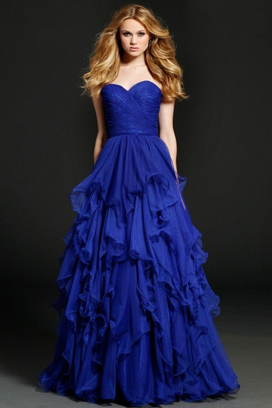 91253 Ruched Sweetheart Ruffled A-line Dress