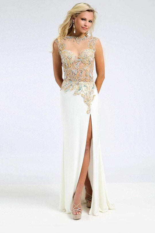 98068 Cap Sleeve Illusion Jewel Cutout Sheath Gown