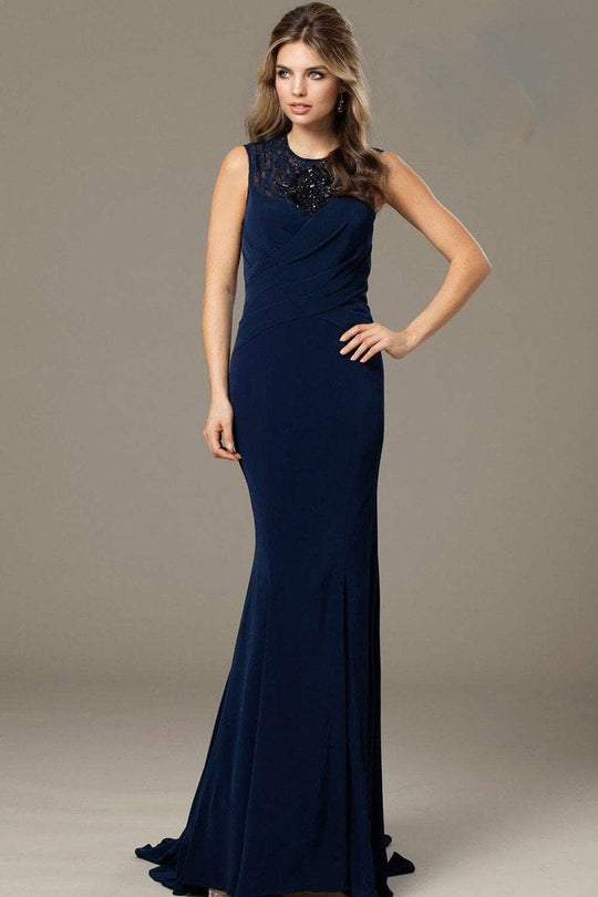 Beaded Illusion Jewel Neck Sweep Train Gown 98793