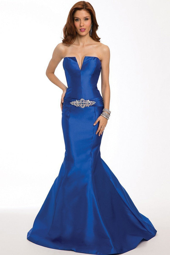 99028 Embellished V-neck Mermaid Dress With Train