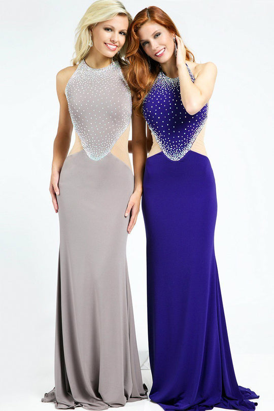 Jewel Neckline Impression Cutout Dress 99047