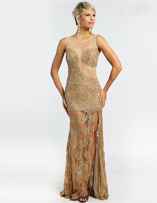 Long Dress with Slit Illusion Floral Skirt 99137