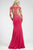 Illusion Boat Neck Embellished Floral Applique Evening Dress 99165