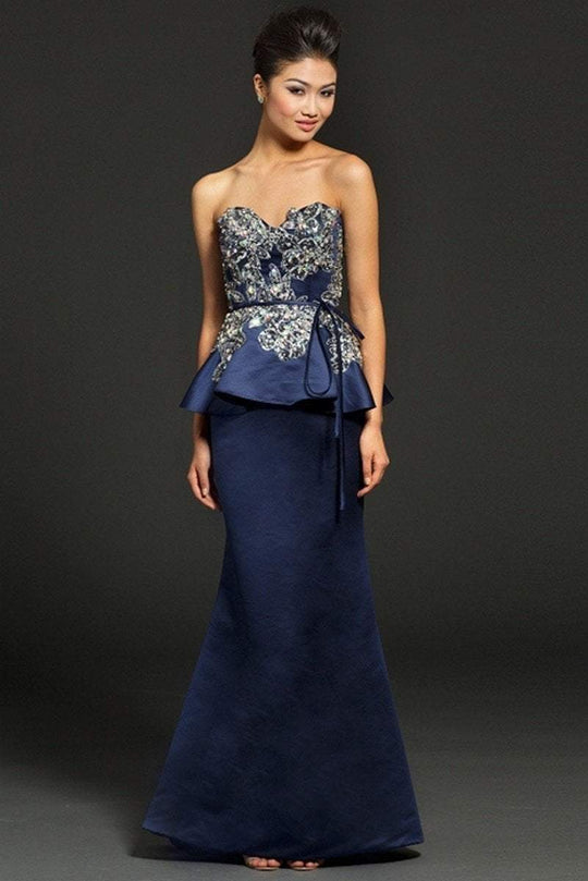 99364 Strapless Embellished Peplum Mermaid Gown