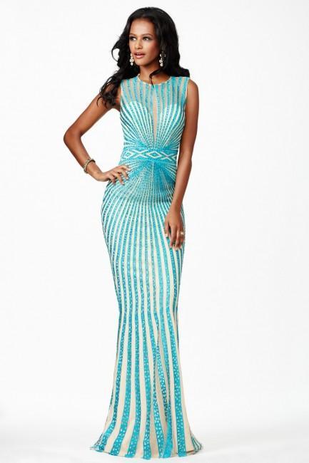 Stunning Sleeveless Jewel Neckline Long Gown JVN26843