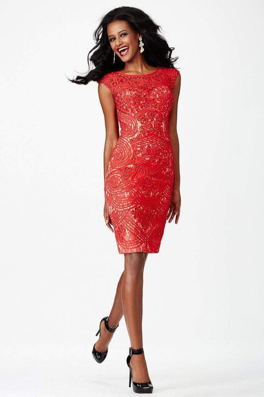 JVN27625 Cap Sleeve Bejeweled Cocktail Dress