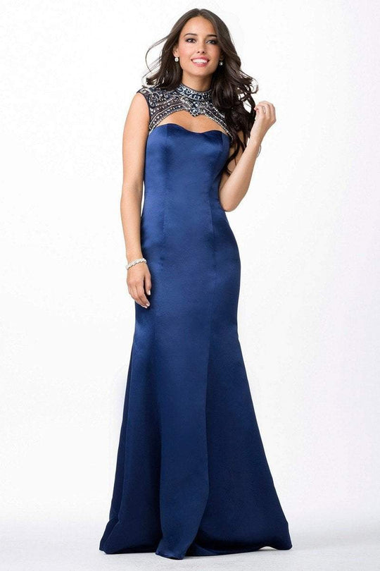 JVN31300 Cap Sleeve High Neck Illusion Gown