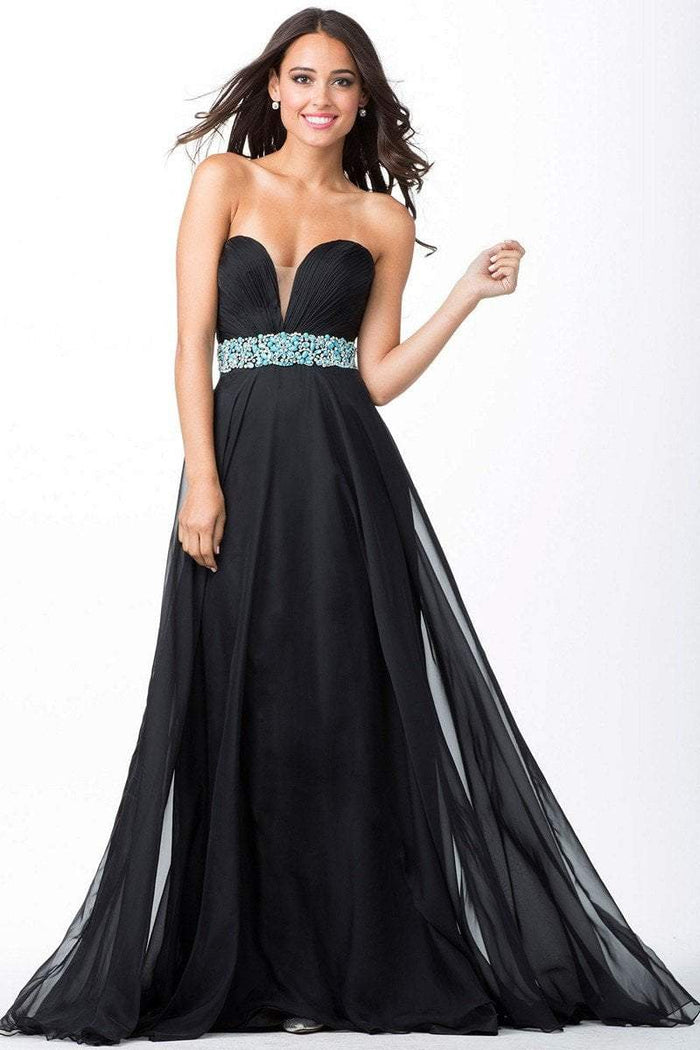 JVN32108 Plunging Sweetheart Shirred Bodice Gown