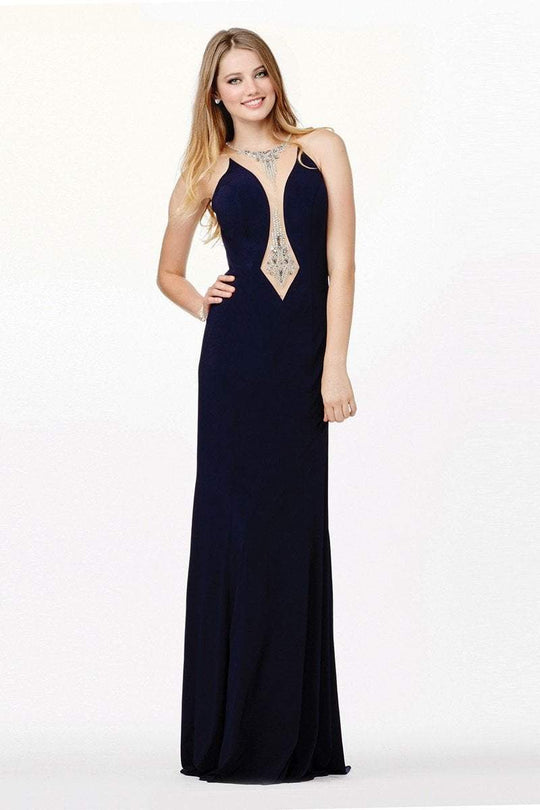 Bejeweled Illusion Jewel Neck Jersey Sheath Dress JVN33846