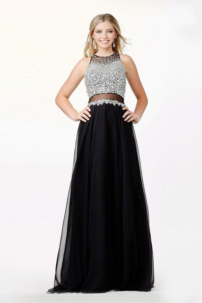 JVN34012 Crystal Crusted Jewel Illusion Gown