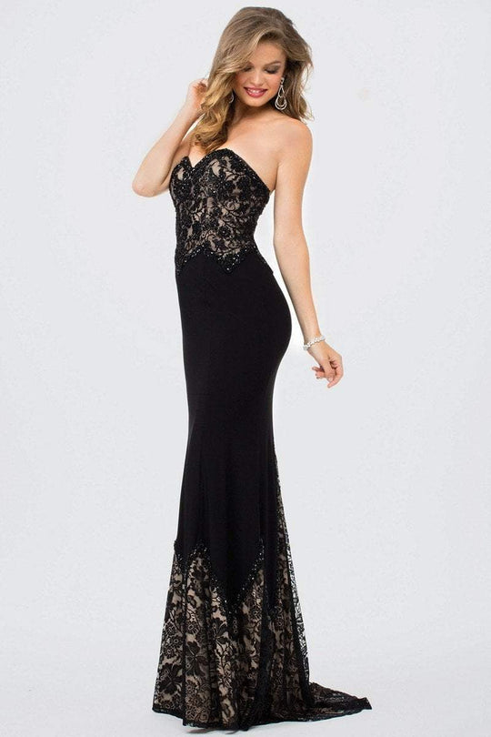 JVN36762 Strapless Beaded Lace Bodice Jersey Gown